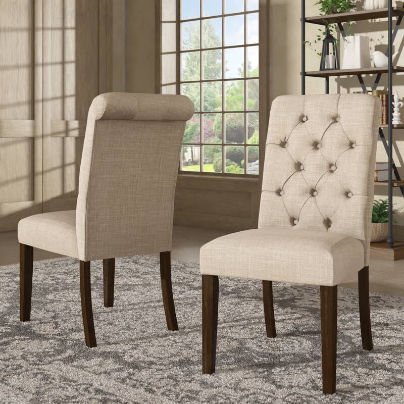 Benchwright Linen Tufted Dining Chair with Brown Finish Legs (Set of 2) by iNSPIRE Q Artisan