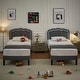 preview thumbnail 14 of 17, VECELO Upholstered Platform Kids Bed Frame with Headboard & LED Lights,Twin Size Bed Set of 2 Grey