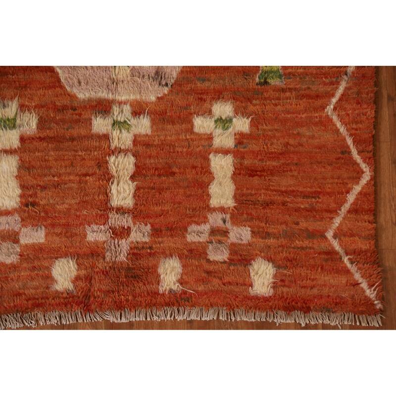 Hand Knotted Oriental 100% Wool Carpet Modern Tribal Oranges & Rust Moroccan Area Rug - 7' 8'' X 5' 6''