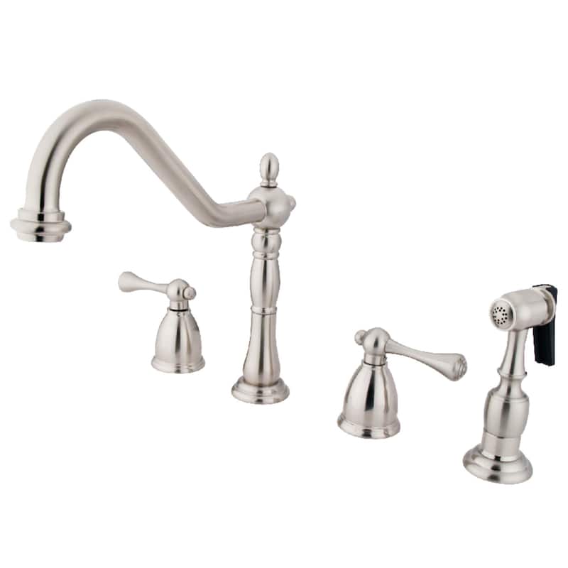 Heritage Deck Mount Widespread Kitchen Faucet with Brass Sprayer - Brushed Nickel