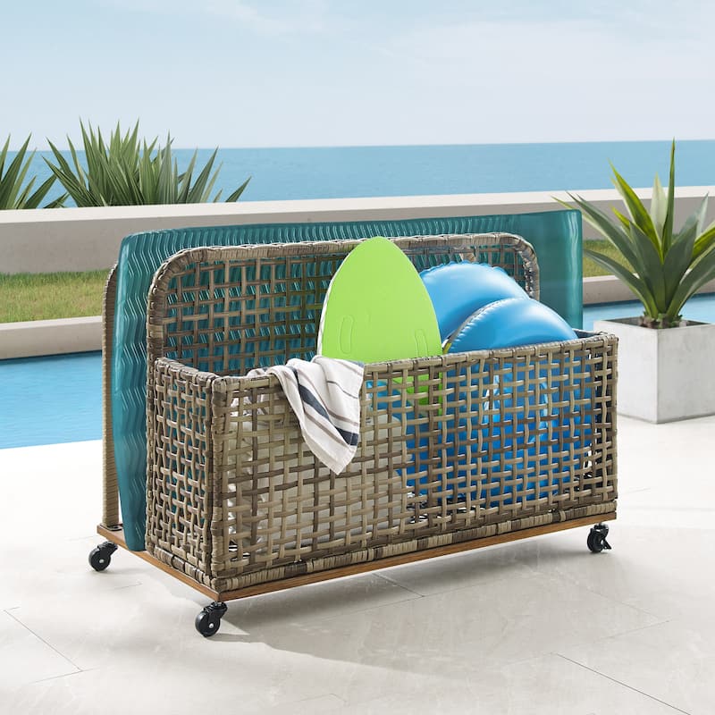 Crosley Ridley Outdoor Wicker And Metal Pool Storage Caddy - 22.25"x43.5"x30"