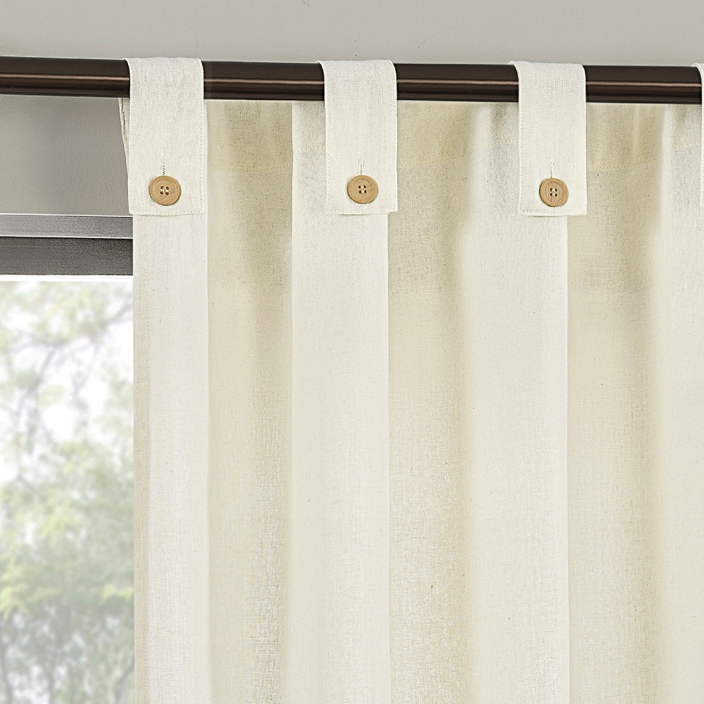 63x50 Ceri Linen Textured Jute Tabs Semi-sheer Curtain Panel