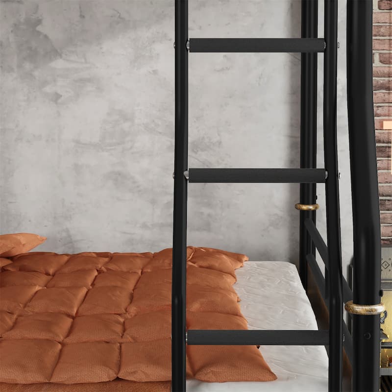 Full XL over Queen Metal Bunk Bed, Industrial Detachable Bunkbeds with Safety Guard Rails