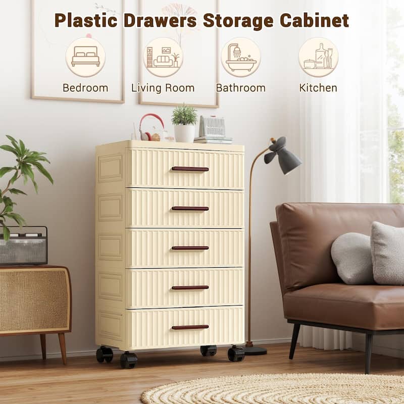 Plastic Drawer Box with Wheels Rolling Container with 5 Drawers, Trolley Drawer Cabinet, Desk Cabinet