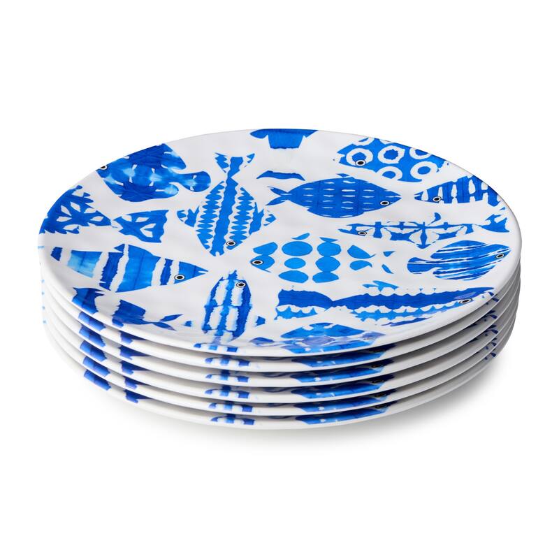 Certified International Fish Tale Melamine 11" Dinner Plates, Set of 6 - 11.00"L x 11.00"W x 0.50"H