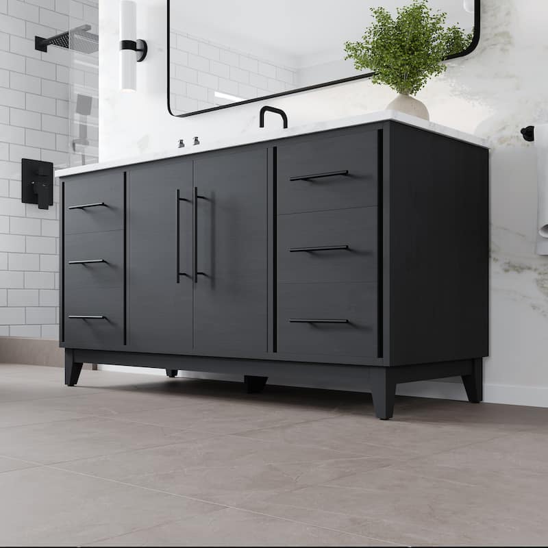 Eviva Graham Single Sink Bath Vanity with White Arabescato Engineered Stone Top