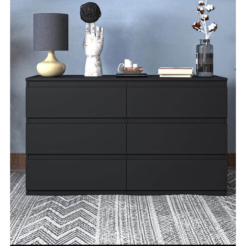 6-Drawer Double Dresser, Storage Cabinet with Solid Wood Handle for Bedroom, Living Room