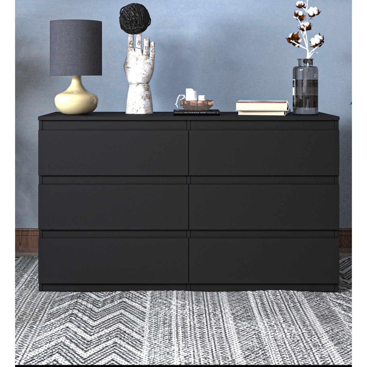 6-Drawer Double Dresser for Bedroom, Living Room & Hallway, Black  Freestanding Storage Cabinet with Anti-Tip Device