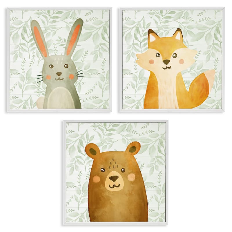 Stupell Joyful Woodland Animals Framed Giclee Art Design By Kim Allen (Set of 3) - 12 x 12 - White