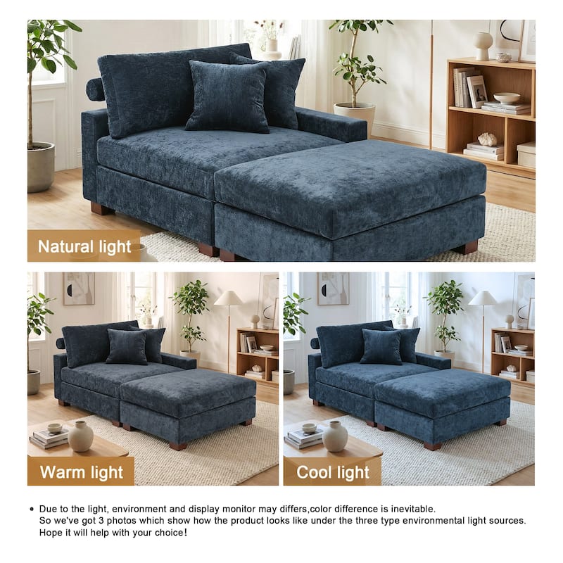 Oversized Chenille Modular Armchair And Ottoman Set Living Room Set