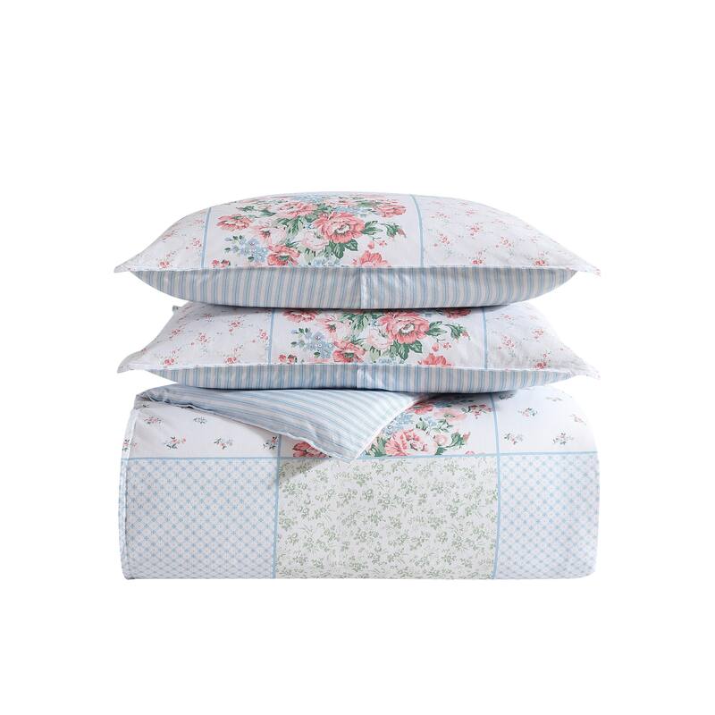 Laura Ashley Hope Patchwork Cotton Pink Comforter Bonus Set