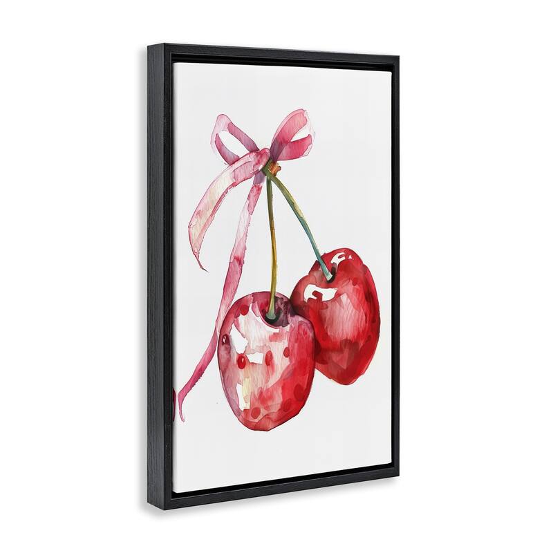 Stupell Cherries Tied in Ribbon Framed Floater Canvas Wall Art Design By LSR Design Studio