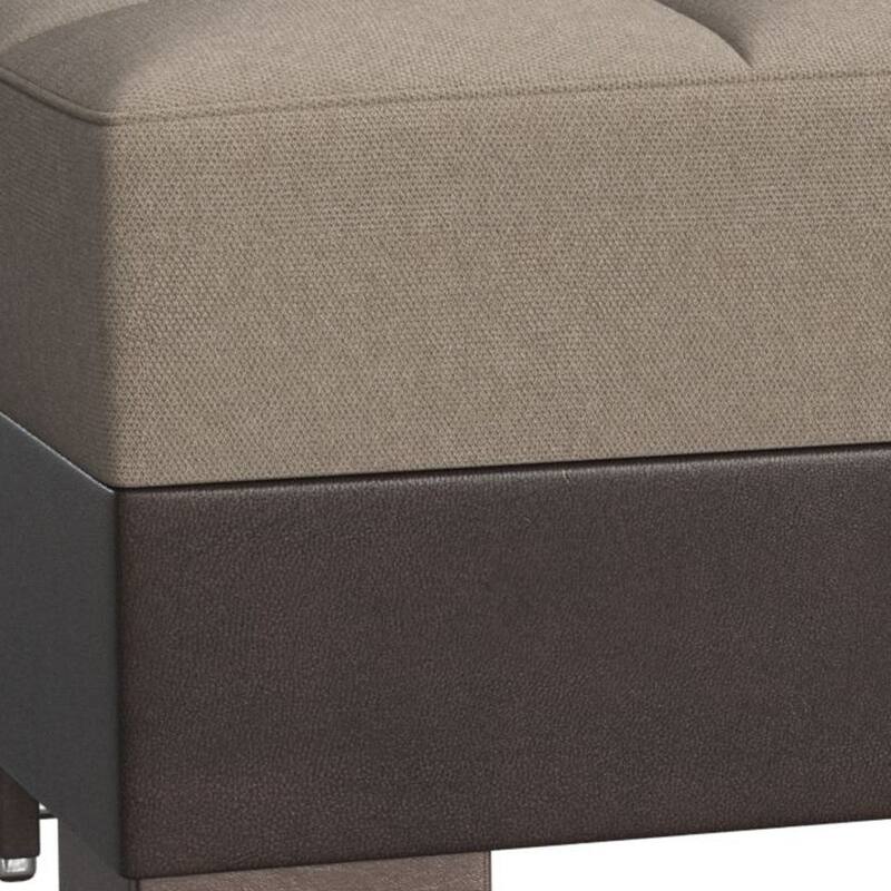 HomeRoots 52" Sand and Brown Chenille And Faux Leather Storage Ottoman