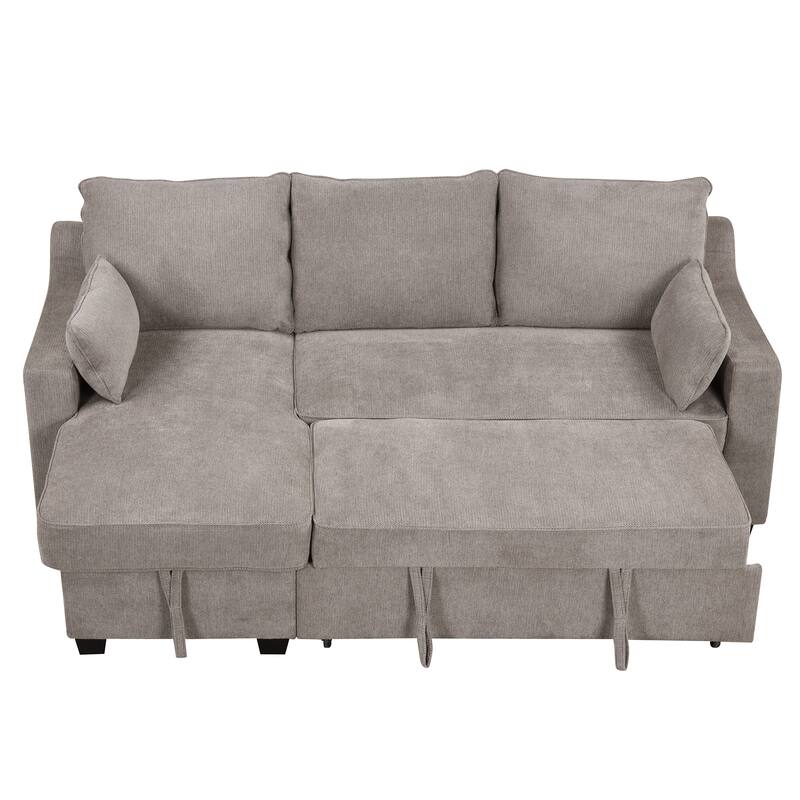 90" Convertible Sleeper Sofa with Storage Chaise, USB Ports, Storage Racks for Compact Spaces