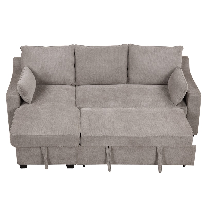 Convertible L-Shaped Sofa Bed with Storage Chaise, USB Charging & Shelves