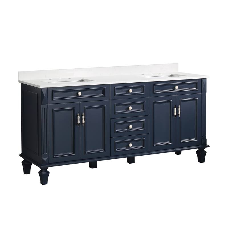 35'' H Solid Wood Bath Vanity with Stain-resistant Carrera White Quartz Top and Double Sink