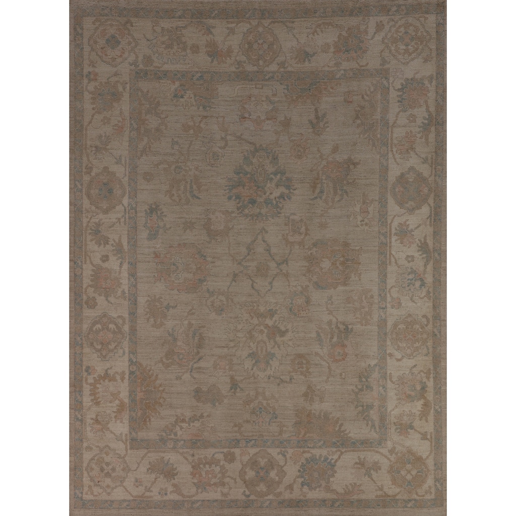 Beige Oushak Turkish Area Rug Handmade Vegetable Dye Wool Carpet - 8'1"x 10'3"