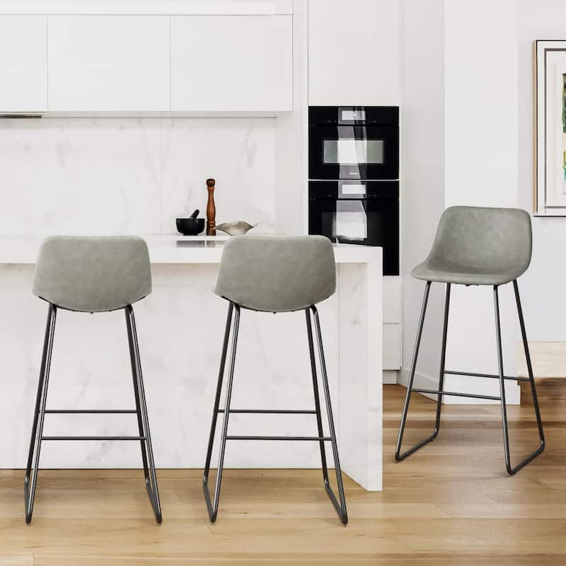 Modern 30.in Bar Height Bar Stool with PU Leather and Metal Frame Barstools for Kitchen Island - Grey - Set of 3
