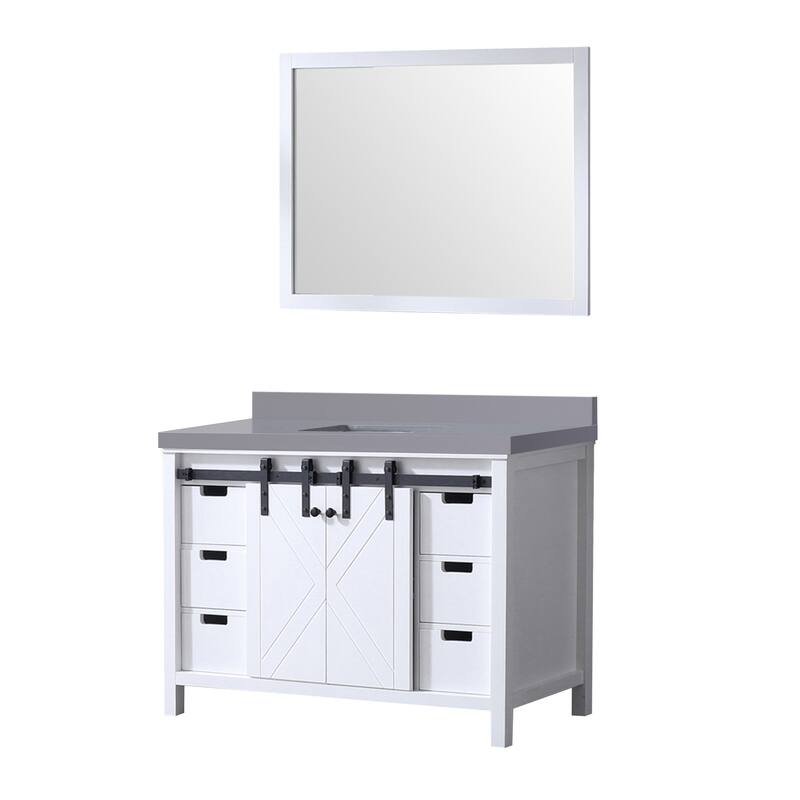 Marsyas Bath Vanity, Grey Quartz Countertop and Mirrors