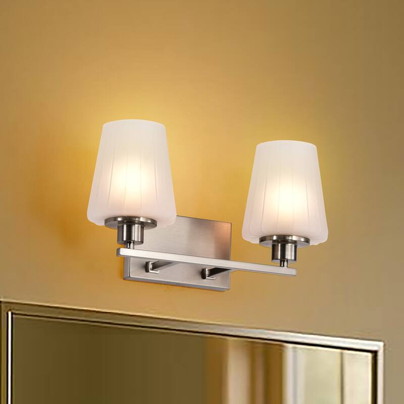 Lune 2 Light Vanity Brushed Nickel Finish Etched White Glass - Brushed Nickel