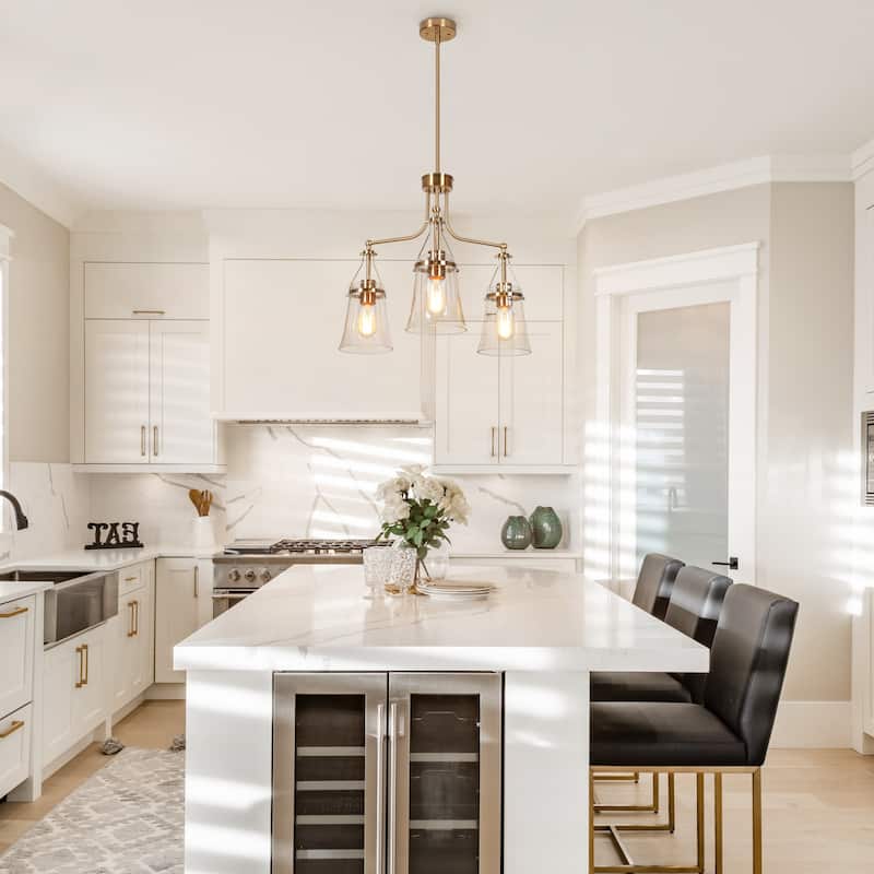 Haye Modern 3-Light Wheel Chandelier Cluster Pendant Lights for Kitchen Island - D 21.3" x H 16.9"