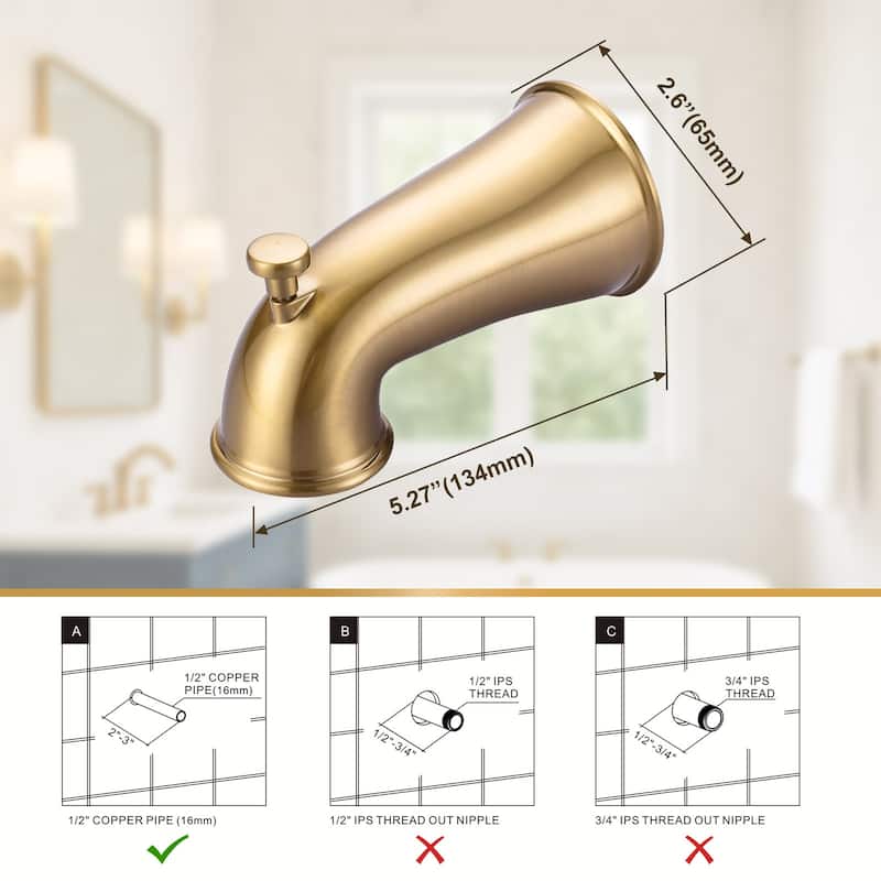 WOWOW Modern Style Bathtub Spout with Integrated Diverter