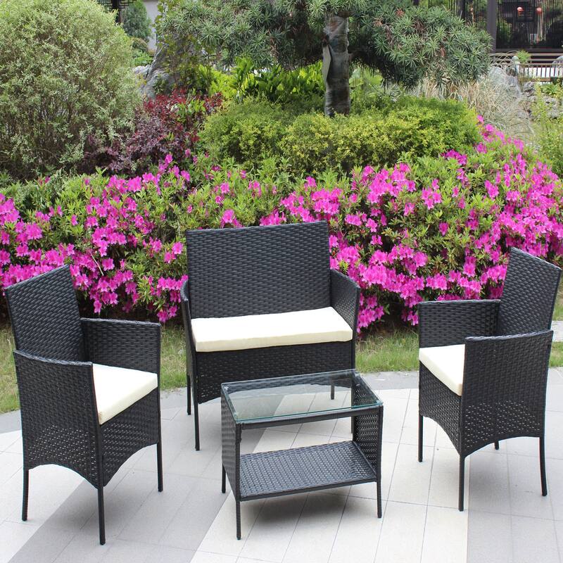 4 PC Rattan Patio Furniture Set
