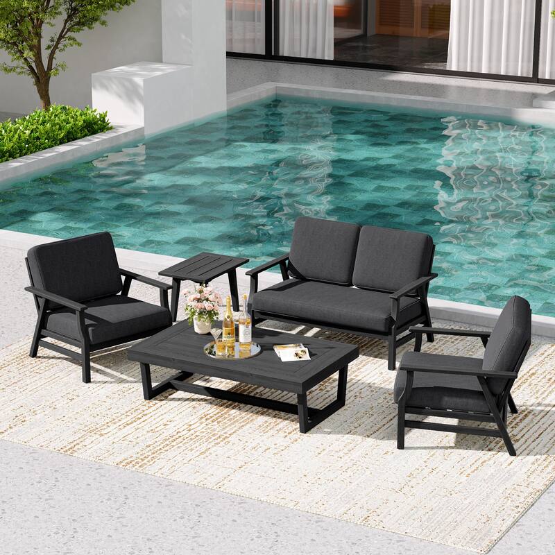 5-Piece Teak Outdoor Conversation Set with Tables.