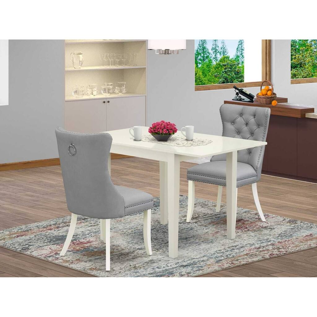 HomeStock 3-Pc Linen White Finish Rectangular Solid Wood Top With Dropleaf Dining Table Set