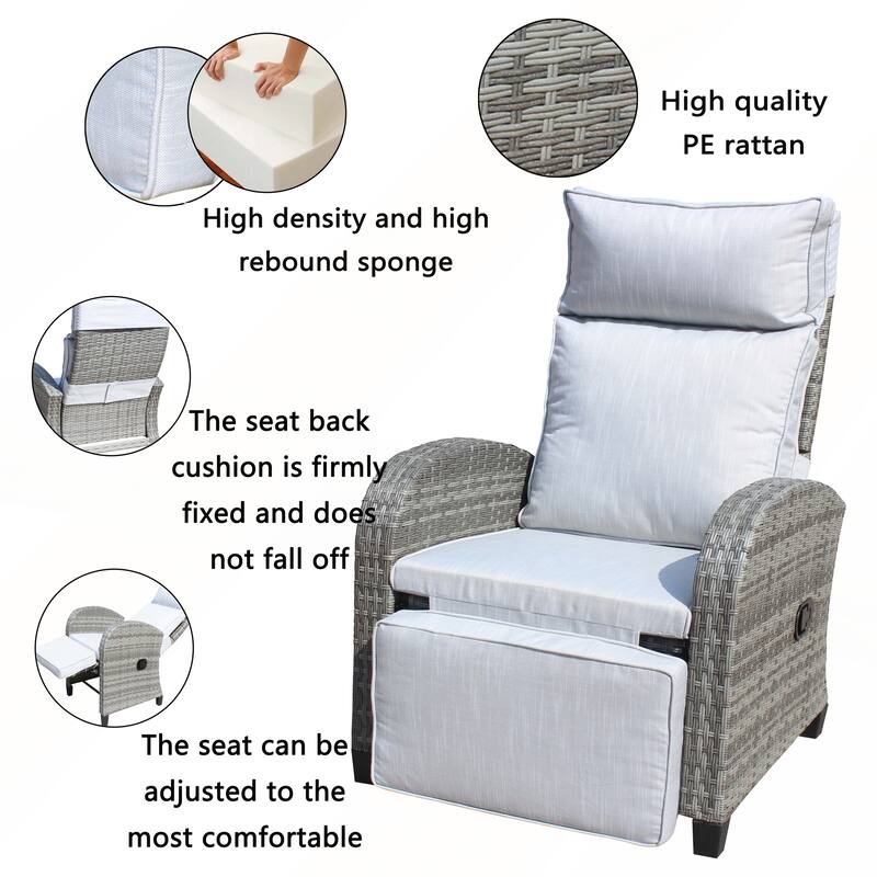 Outdoor Wicker Recliner Chair with Adjustable Backrest and Armrests