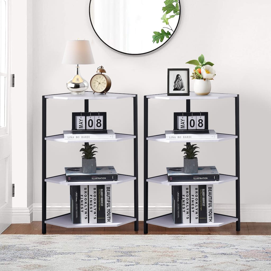 VECELO (Set of 2) 4-Tier Shelves Polygonal Corner Side Table