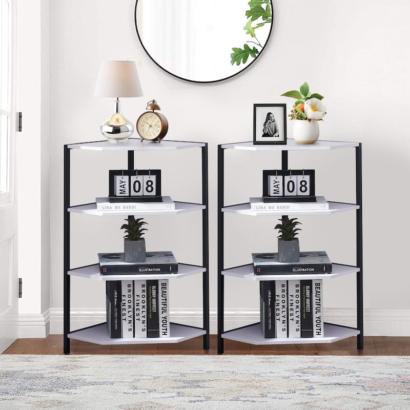 VECELO 4-Tier Triangle Corner Bookshelf & End Table 31" Multi-Functional Living Room Storage shelf