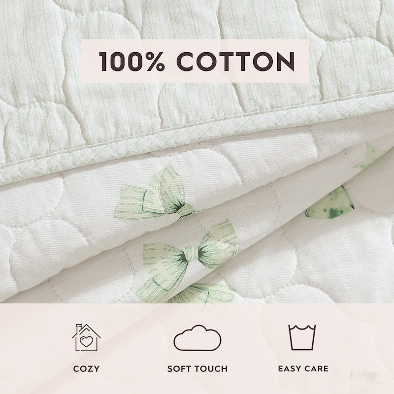 Laura Ashley Bouncy Bows Cotton Reversible Green Quilt Set
