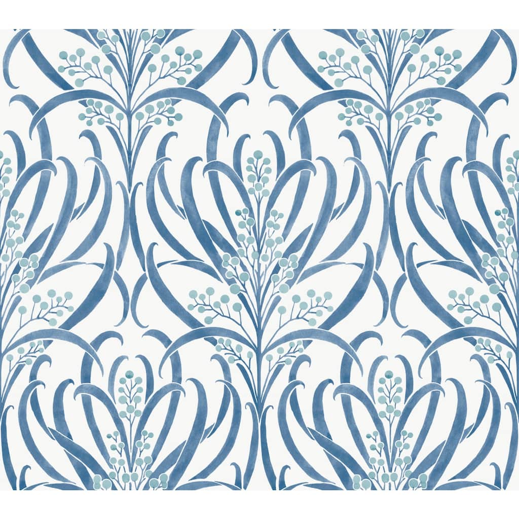 Ronald Redding Calluna White & Blue Metallic Wallpaper