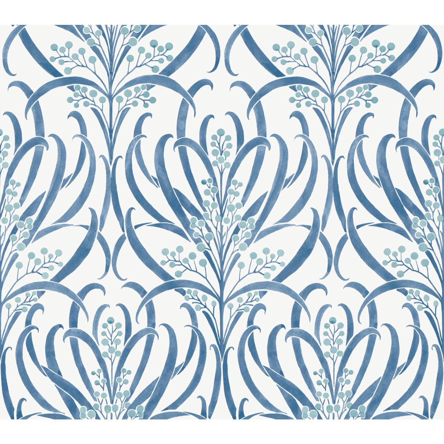 Ronald Redding Calluna White & Blue Metallic Wallpaper
