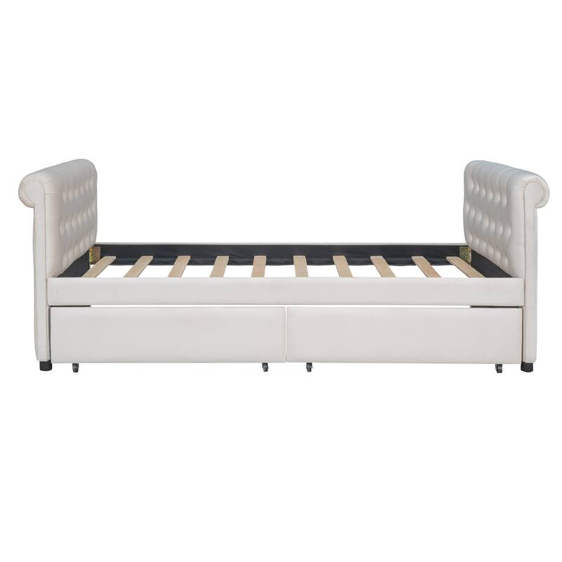 Twin Size Upholstered Daybed with Drawers, Wood Slat Support, and Elegant Design