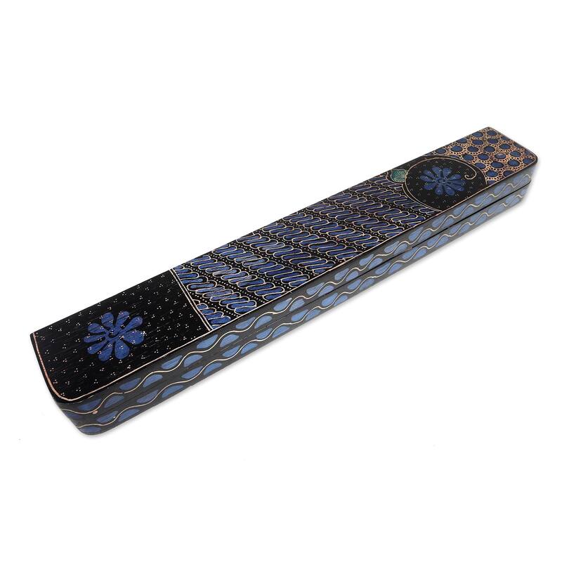 Novica Handmade Fun Parang Blue Wood Batik Mancala Board Game