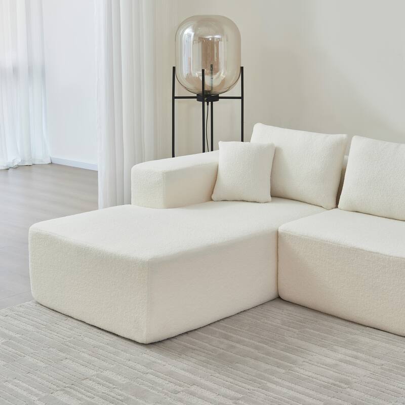 L-Shaped Modern Lambskin Fabric Upholstered Corner Cloud Sofa (Pure Sponge)