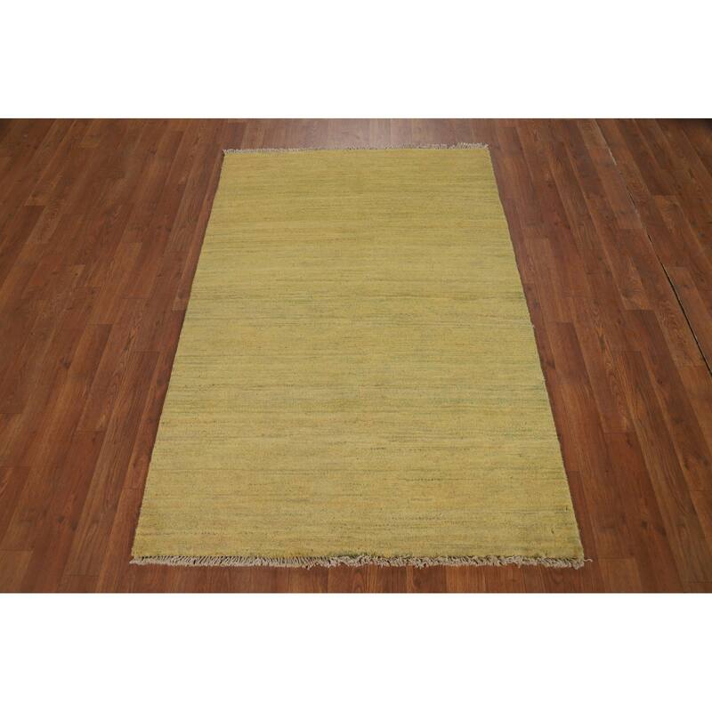 Yellow & Green Gabbeh Oriental Foyer Rug Hand-Knotted Wool Carpet - 3'4"x 4'11"
