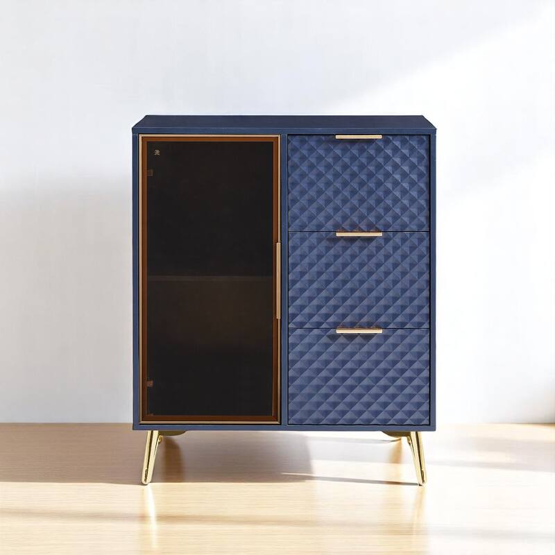 Accent Cabinet with 3 Drawers and 2 Glass Shelve,Tempered Glass Doors & Metal Legs,Storage Sideboard for Living Room or Entryway