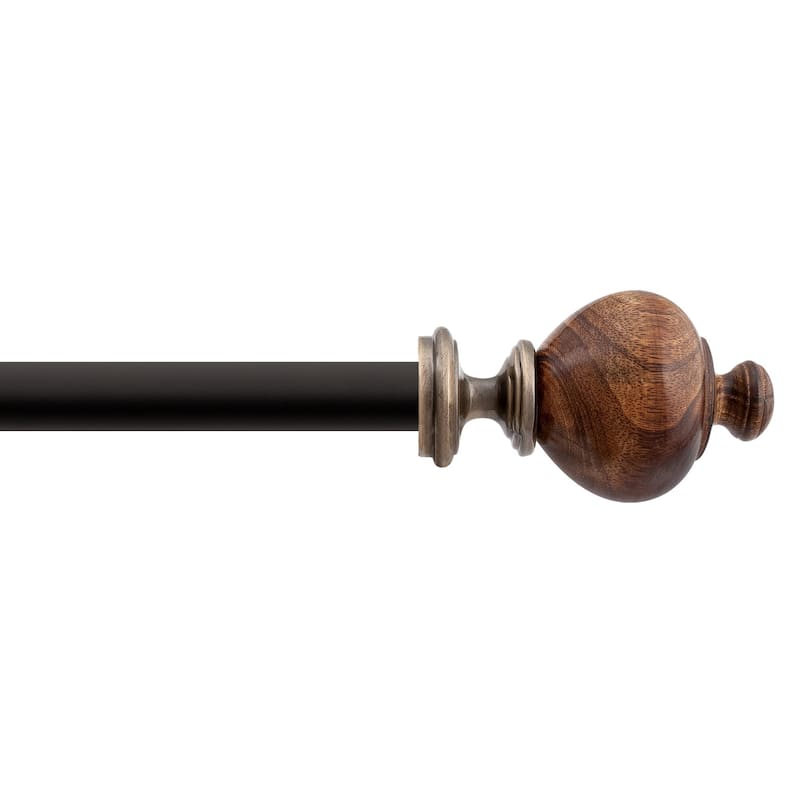 Deco Window Brown adjustable Curtain Rod with Wooden Finials & Bracket - 36" to 66" - Brown