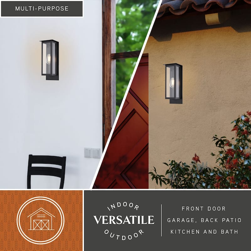 VAXCEL Burr Ridge Matte Black Contemporary Outdoor Wall Sconce Light Fixture, Durable Steel, Clear Glass Shade