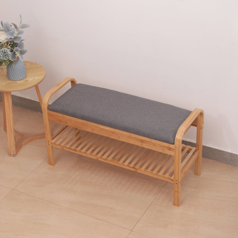 Proman Products Cambridge Bamboo Shoe Bench, Natural, 35.5" W x 13" D x 20" H