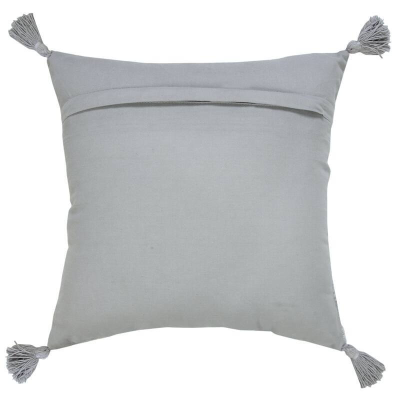 18" Silver And Gray Medallion Viscose Throw Pillow Cover with Tassels