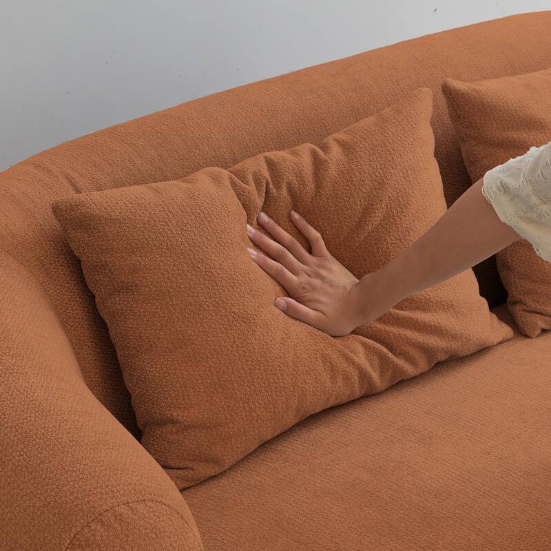 Chenille Loveseat with Round Armrests, Memory Foam 2-Seater Couch with 4 Throw Pillows, Deep Seat Sofa for Living Room