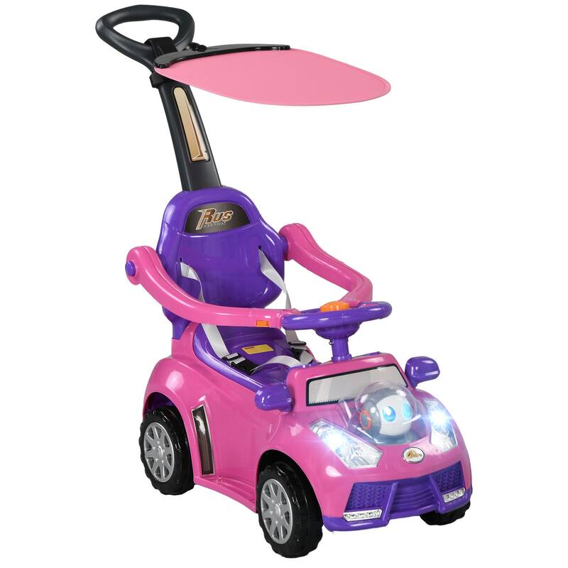 Qaba Push Car for Kids 1-3 Years, 3-in-1 Ride-On Sliding Car with Music, Horn, and Removable Handle