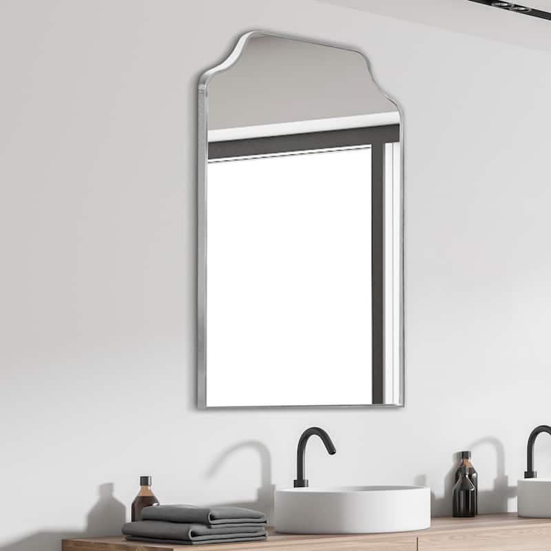 24 in. W x 36 in. H Scalloped-Top Metal Framed Wall Mounted Mirror - 36 H x 24 W x 1.08 D - Nickel