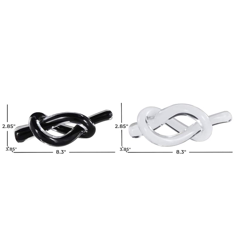 Glass Knot Abstract Twisted Loop Decorative Sculpture - Set of 2 Blue or Black - Roche River Decor