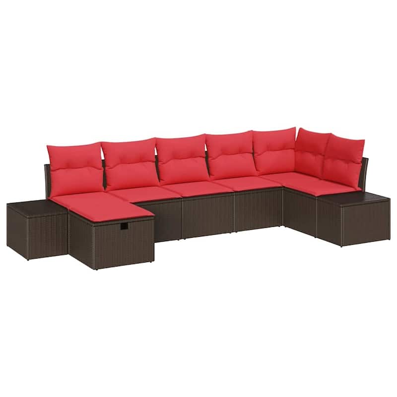 vidaXL 7/8 Garden Sofa Set with Cushions Black/Brown/Grey Poly Rattan - 125.6 x 60.6 x 27.2