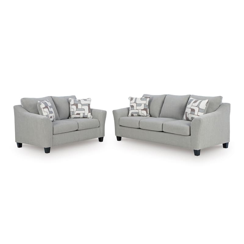 Roundhill Furniture Elaris 2-Piece Living Room Set - Flared Arm Sofa and Loveseat with Chenille Upholstery, Taupe